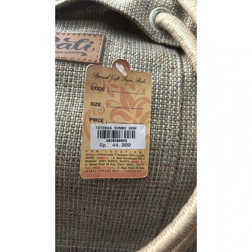 Bali Hemp Tote Bag Unisex Eco-Friendly Natural Drawstring Casual